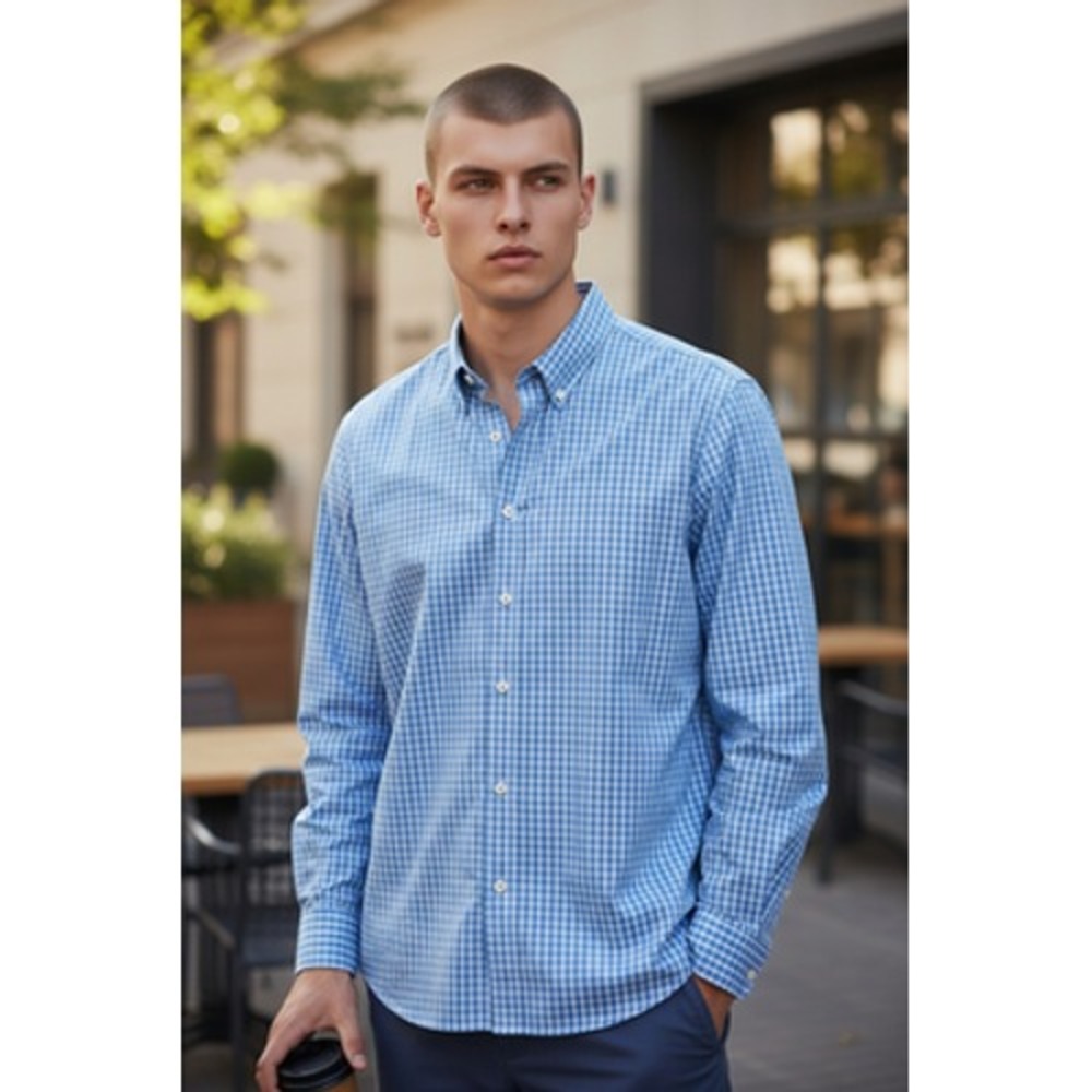 Orvis Shirt Mens XL Blue White Gingham Button Down Long Sleeve Cotton Casual